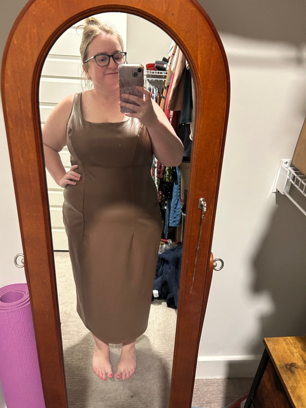 Women’s Brown Square-Neck Midi Dress